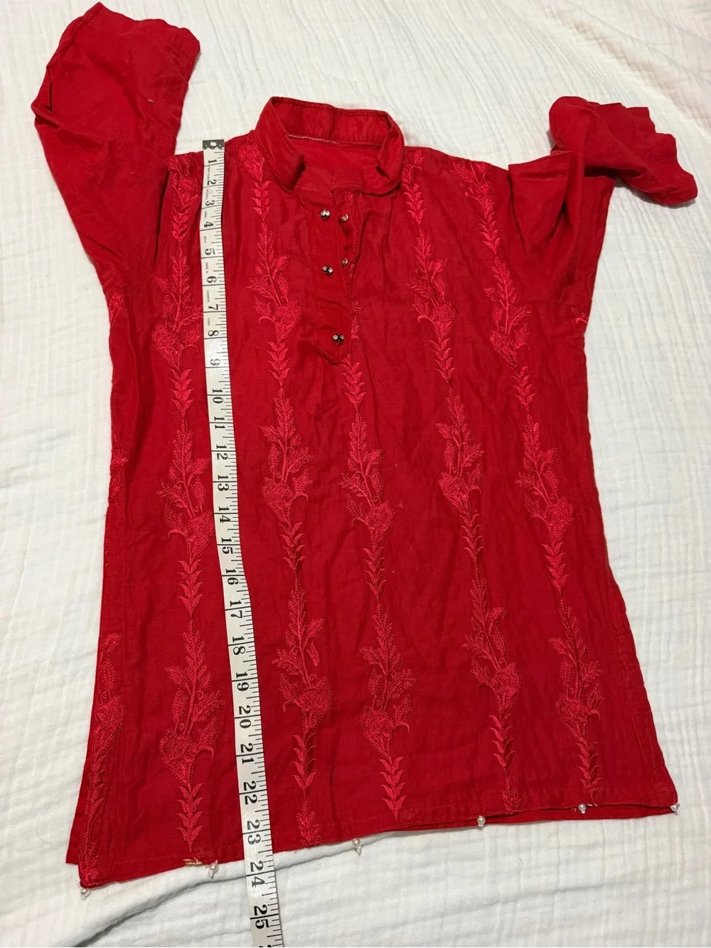 Girls Red Embroidered kamiz/Kurta, pants, Dupatta